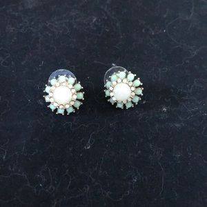 Synthetic jade and opal flower earrings